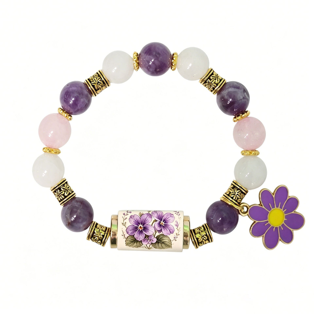 🔥【30% OFF】🔥【Compra 1 y llévate 1 gratis】🎁✨Pulsera de flores de cumpleaños de diciembre con colgante de rosa en forma de gota de aceite de aleación y pulsera de calcedonia🌸
