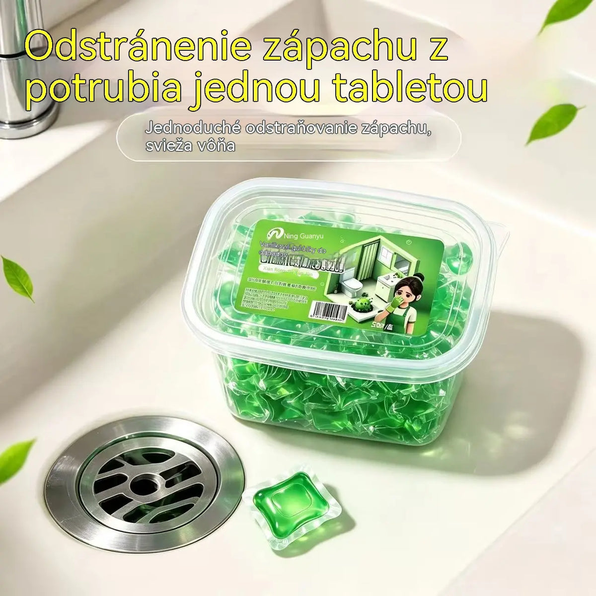 2 doboz (100 kapszula) 8400 Ft. Vízben oldódó kapszulák a lefolyószag megszüntetésére – tökéletes megoldás a szagok terjedésének megakadályozására a fürdőszobában és a konyhában.
