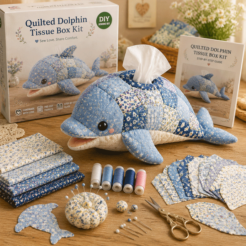 🐢🐋Kit de costura DIY para hacer una caja de servilletas de tela con motivos de animales marinos🌊✨