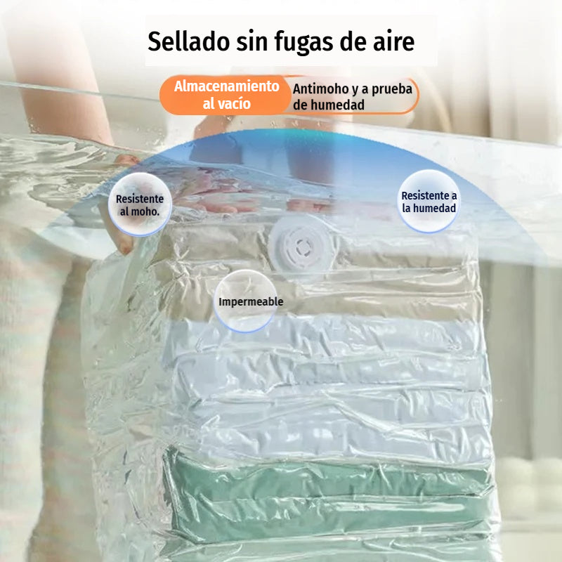 ✨(5 piezas)💨 Bolsa de almacenamiento al vacío grande y compresible: no requiere bomba, es a prueba de fugas e ideal para ahorrar espacio en maletas y en casa ✈️
