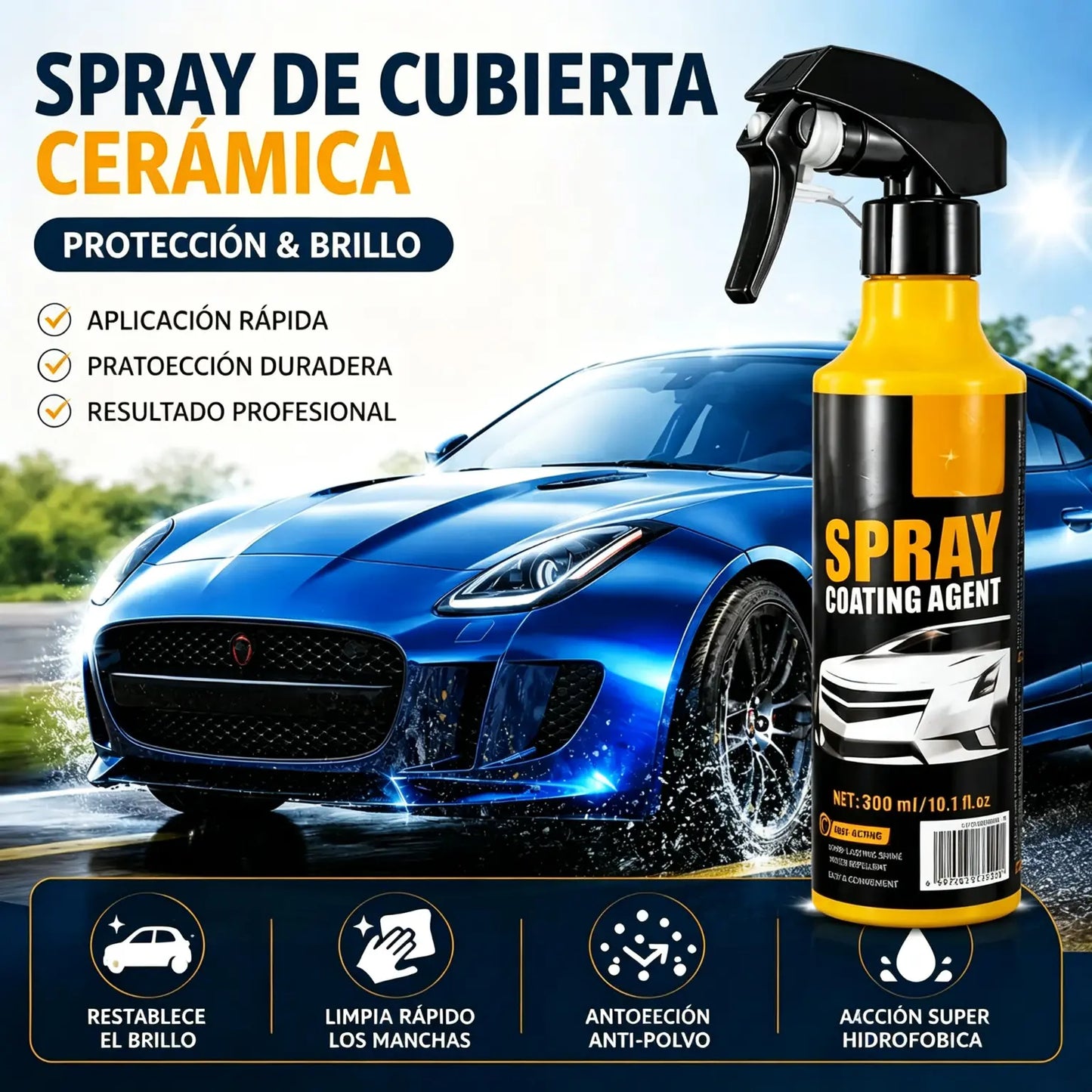 Spray de recubrimiento nanohidrofóbico para automóviles