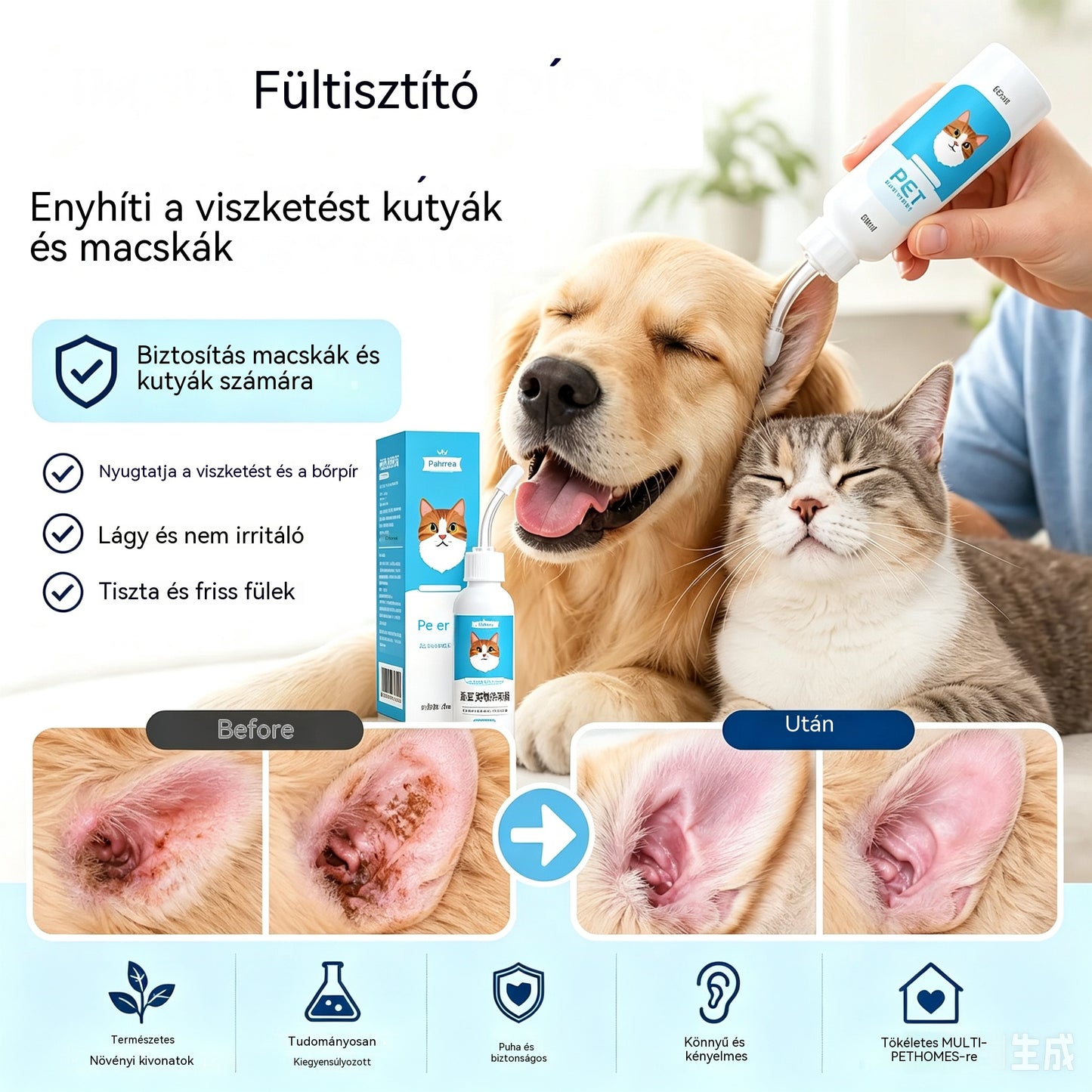 🐶🐱 Fültisztító kutyák és macskák fülviszketésének enyhítésére.