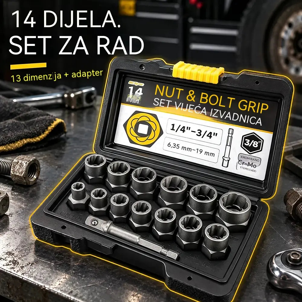 🔧 Set od 14 nasadnih ključeva za matice i vijke | Nasadni ključevi s protukliznim utorima za zahrđale, oštećene ili ogoljeli vijke