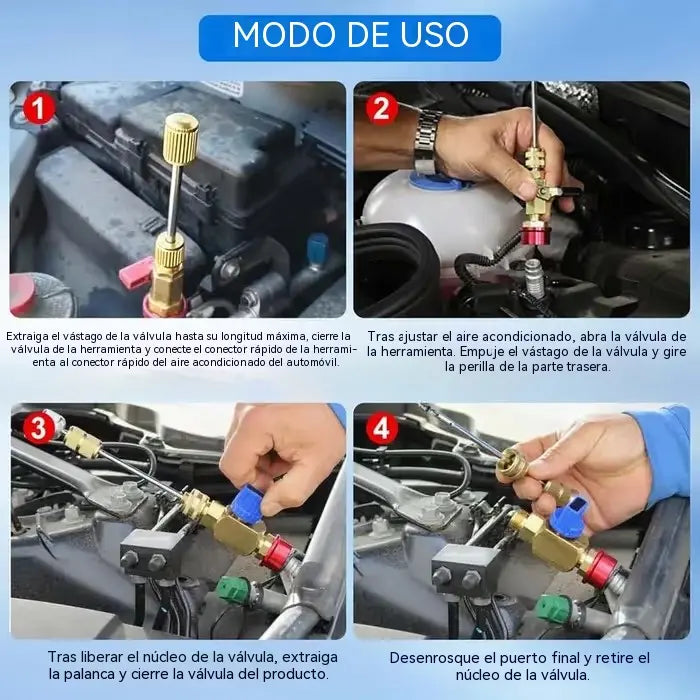 🔧 Kit de herramientas para núcleos de válvula de A/C R134a – Juego de montaje y desmontaje con acopladores rápidos para alta y baja presión | Herramienta para servicio y reparación de sistemas de refrigeración automotriz