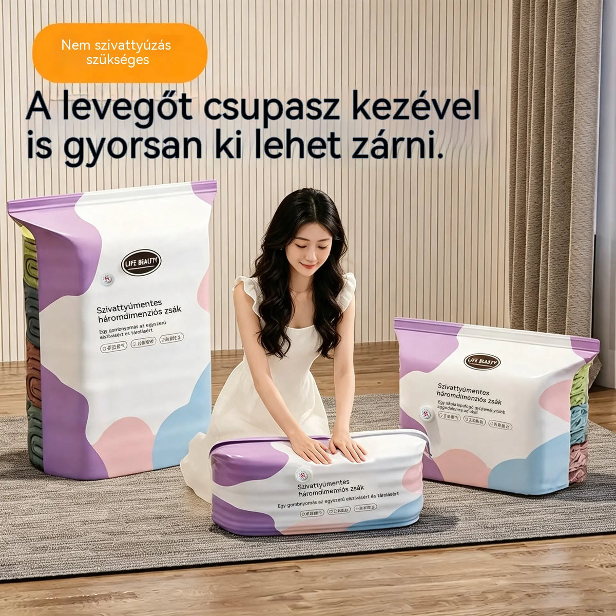 🧳5 darab 9600 Ft💨 Nagy, rugalmas vákuumos tárolótasakok: Nincs szükség légpumpára, szivárgásmentesek és ideálisak a helytakarékosságra a bőröndben és otthon ✈️
