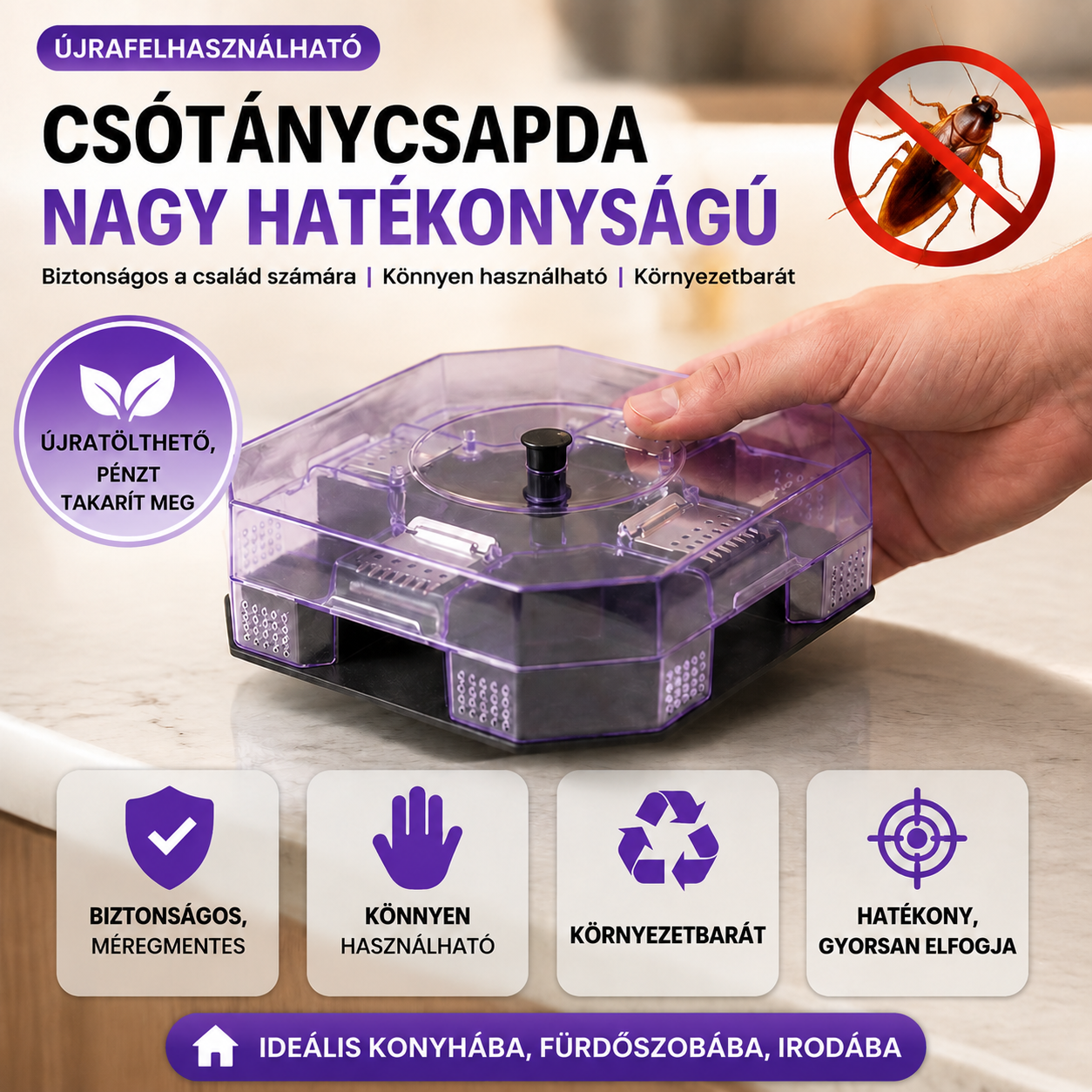 🦟2 tétel 9600 Ft.-- Rendkívül hatékony és újrafelhasználható csótánycsapda