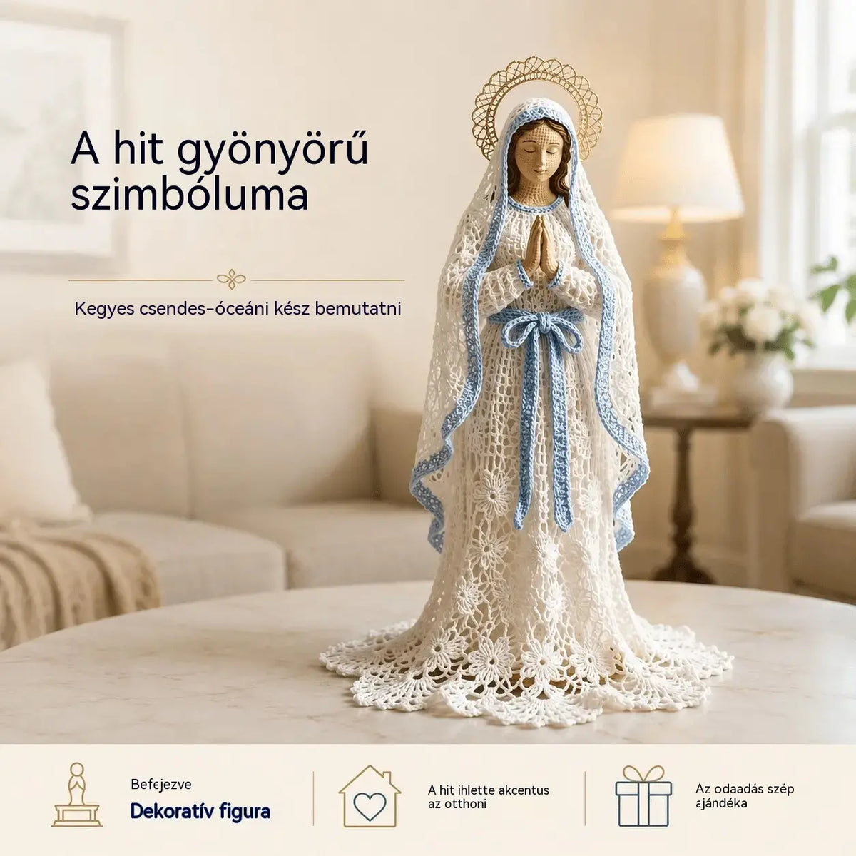 đMĂĄria figura, kĂ©zzel kötött, horgolt Ă©s csipke stĂlusban.