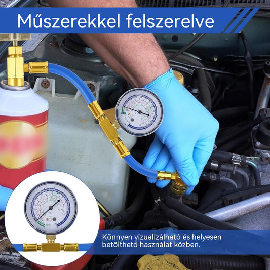 🔧❄️ R134a AC hűtőközeg utántöltő tömlő nyomásmérővel – Szivárgásmentes, könnyen leolvasható és kompatibilis autókkal, teherautókkal vagy otthoni légkondicionálókkal – Biztonságos barkácsolás 🚗