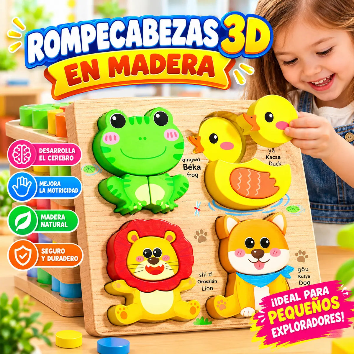 👧🏻🧩Montessori fa 3D-s kirakó, alkalmas kisgyermekkori neveléshez