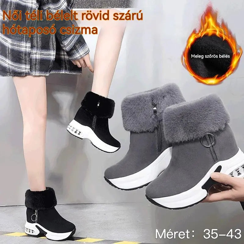 【35-43】🔥 Női téli bélelt rövid szárú hótaposó csizma – meleg, magasító, csúszásmentes