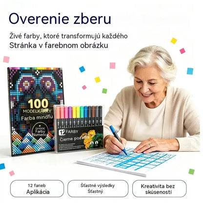 🛍️ Sada antistresových omaľovánok „100 vzorov – vedomé vyfarbovanie“ 🎨 Maľovanie podľa čísel pre dospelých a seniorov | 100 vzorov (kvety, mandaly) + sada fixiek v cene, tréning mozgu a relaxácia