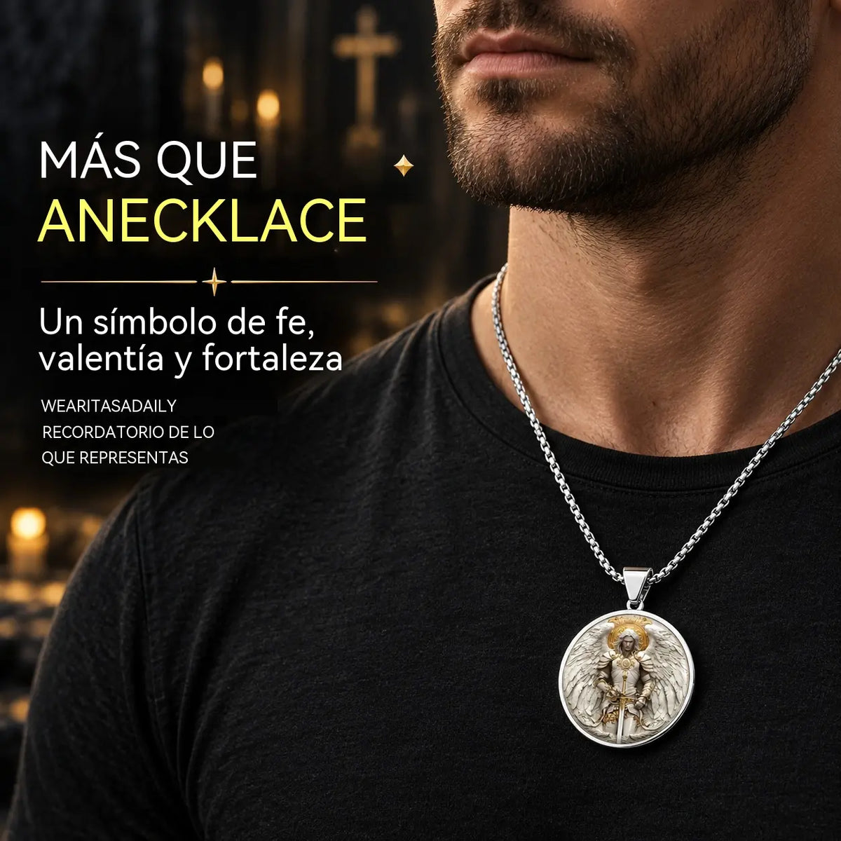 🔥【Compra 1 y llévate 1 gratis】⚔️🛡️Collar con colgante de guerrero ángel para hombre: fe, fuerza y protección.