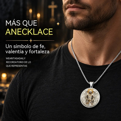 🔥【Compra 1 y llévate 1 gratis】⚔️🛡️Collar con colgante de guerrero ángel para hombre: fe, fuerza y protección.