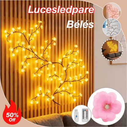 🌸✨ Őszibarackvirág alakú LED lámpákat használnak a belső falak díszítésére és romantikus hangulat megteremtésére.