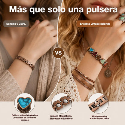 ✨🎁Pulsera de cobre para mujer, pulseras magnéticas de cobre puro, piedra preciosa natural única
