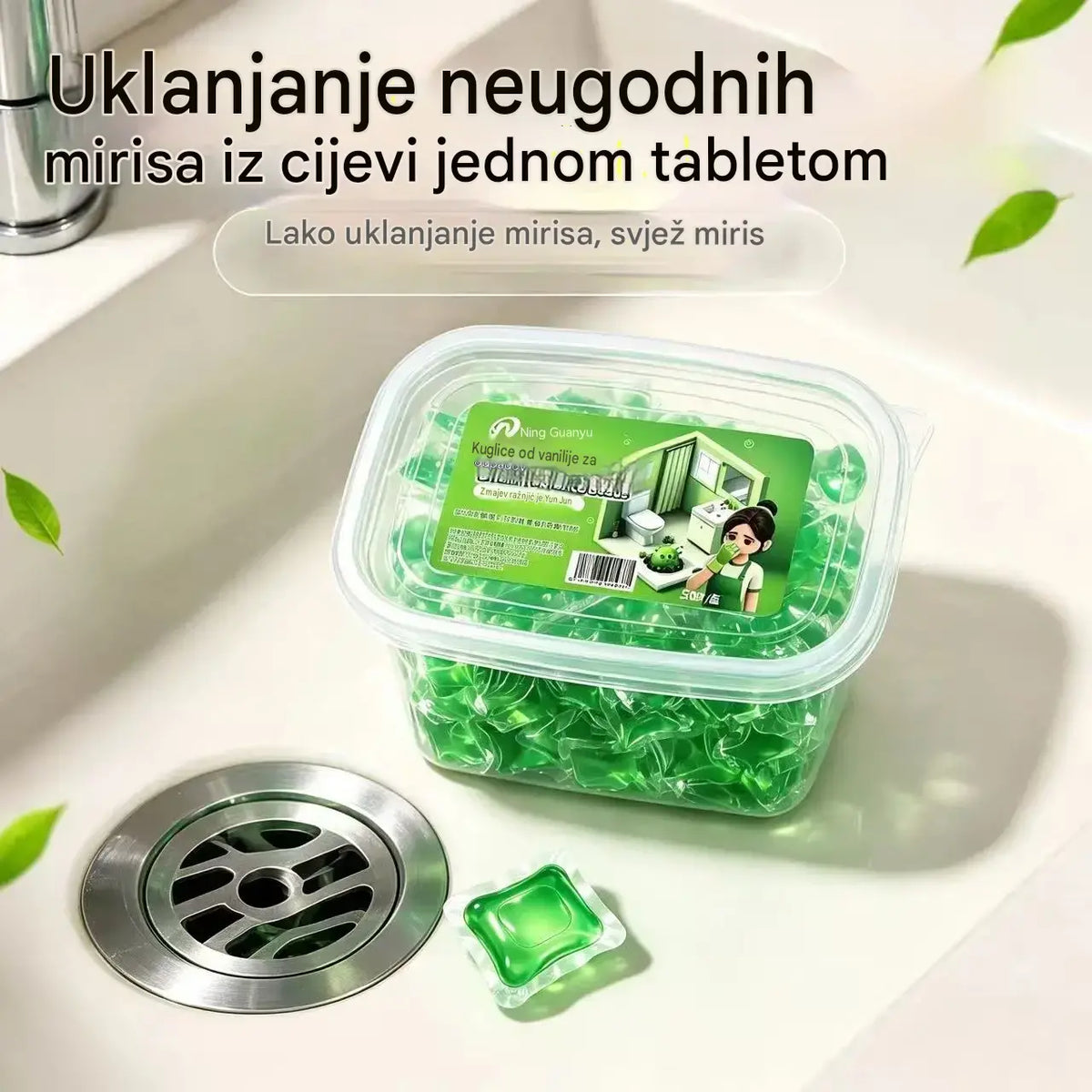 2 pakiranja (100 tableta) za 25 eura. Kapsule topljive u vodi za uklanjanje mirisa iz odvoda - savršeno rješenje za sprječavanje širenja mirisa u kupaonicama i kuhinjama.