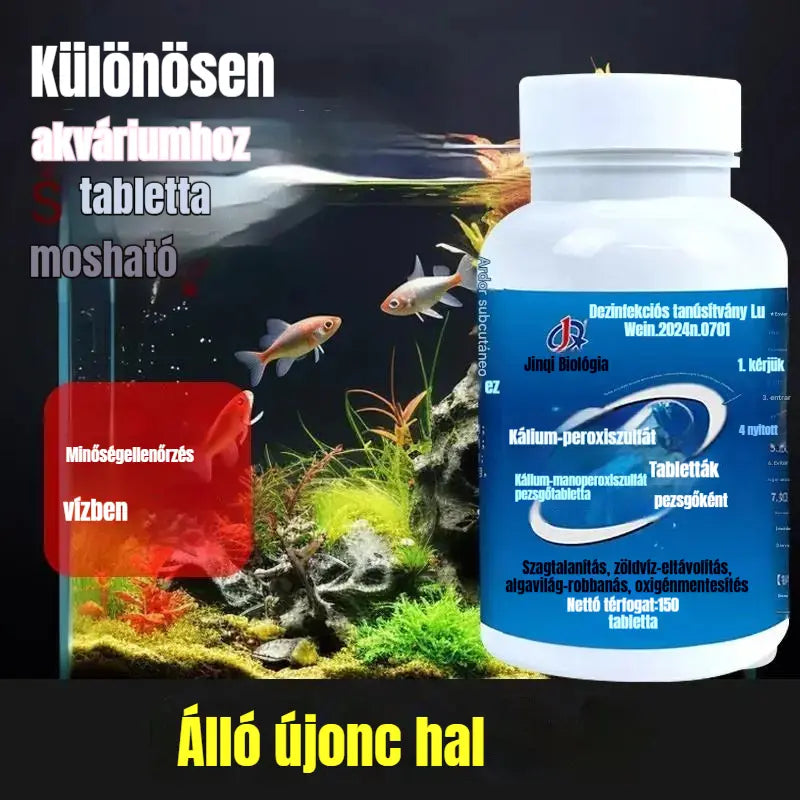 🔥【150 kapszula】🐟🌿Többhatású akváriumvíz-tisztító tabletták: Sterilizál, eltávolítja a klórt és tisztítja a vizet; akváriumokhoz és tavakhoz alkalmas.
