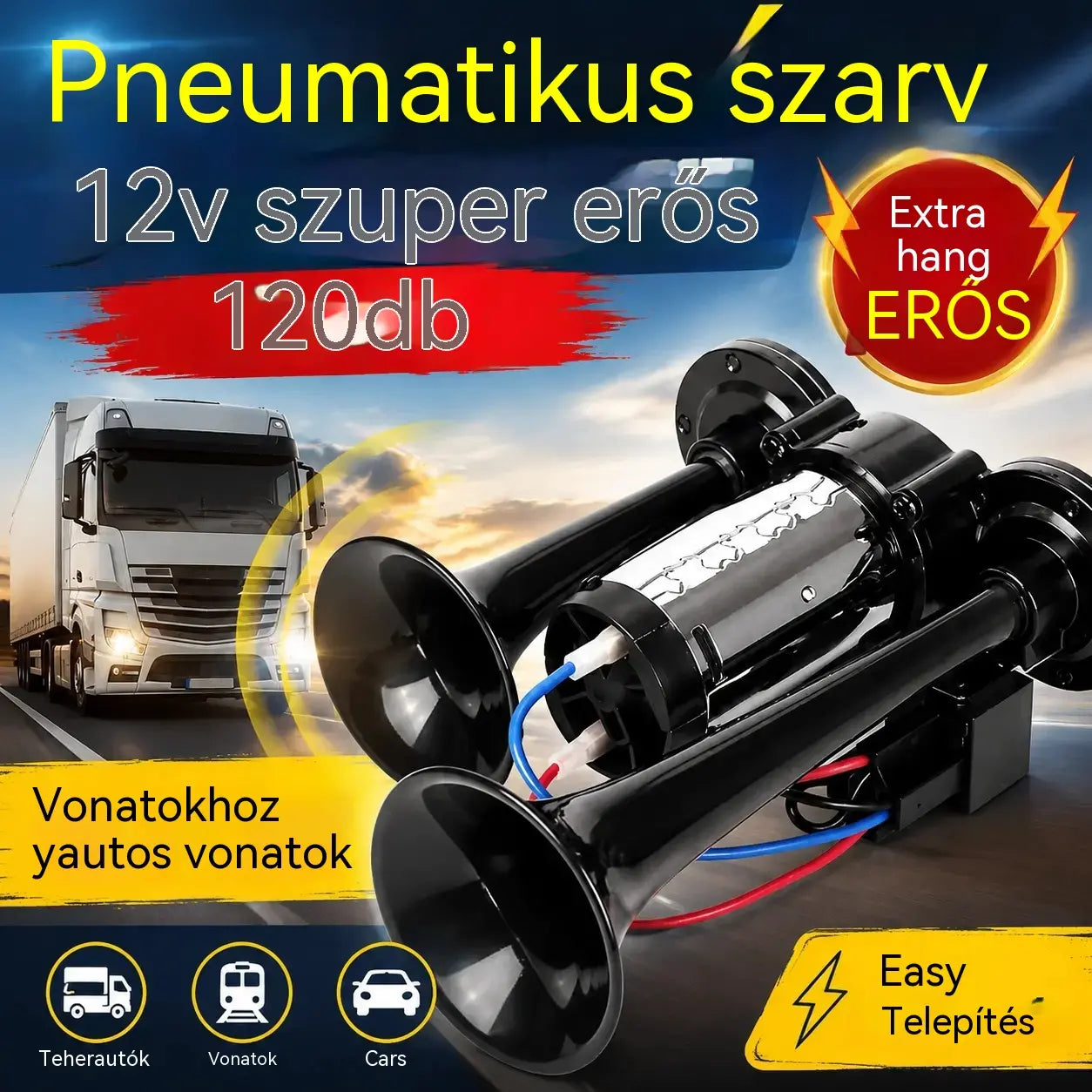 🚗🚂📣Pneumatikus kürt vonatokhoz, teherautókhoz és autókhoz