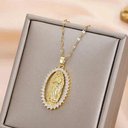 🎁👼Collar de la Virgen María chapado en oro (Oferta por tiempo limitado) - La fe y la protección te acompañan en tu camino.