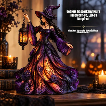 🧙‍♀️ Gótikus halloweeni boszorkányfigura LED lámpással 🧙‍♀️