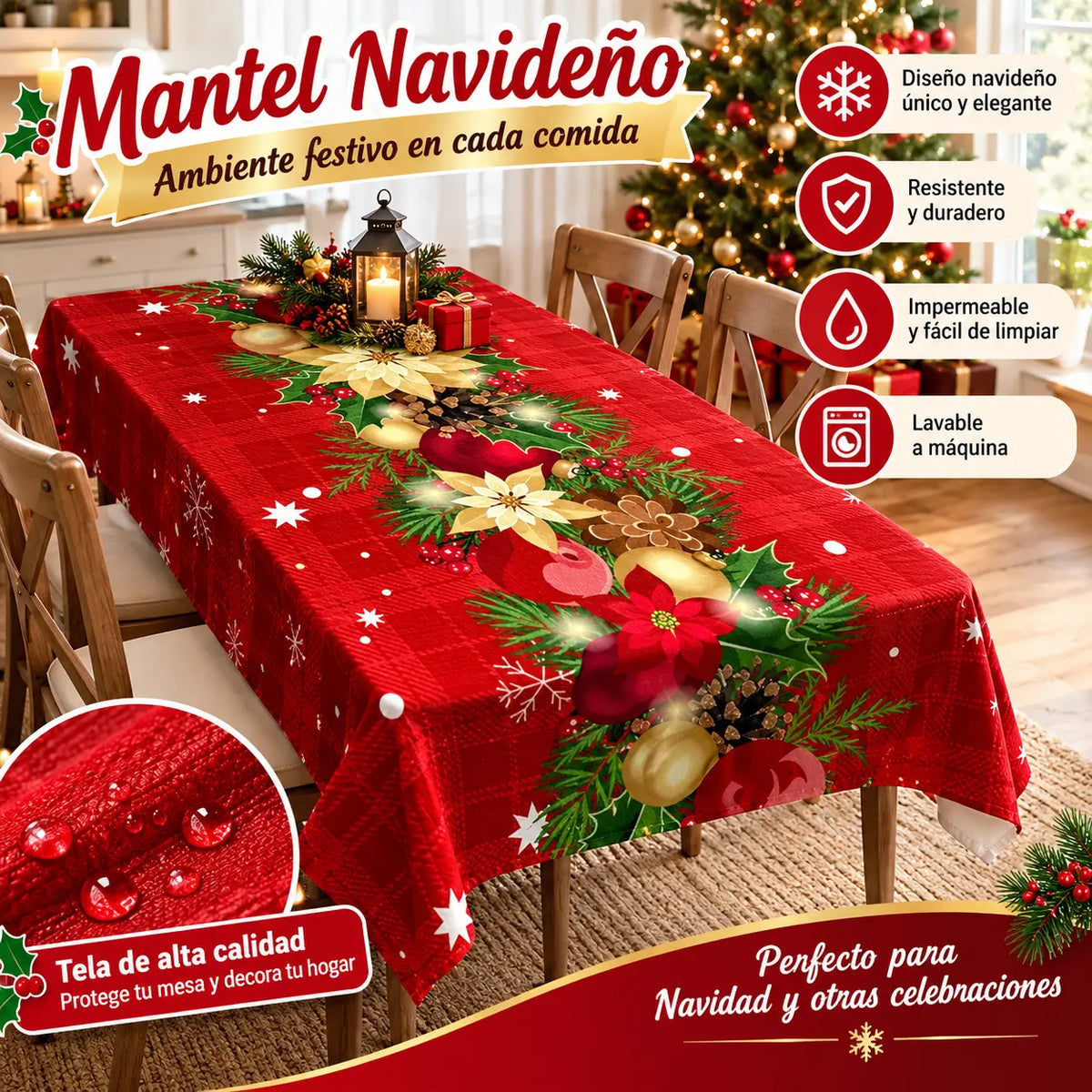 ⏳🔥¡50% de descuento por tiempo limitado! ⏰Mantel navideño decorativo impermeable🎄