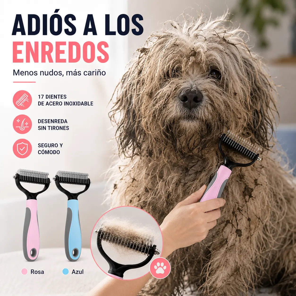 🐶【2 piezas 24 €】Cepillo de doble cara para el aseo de mascotas y la eliminación de pelo