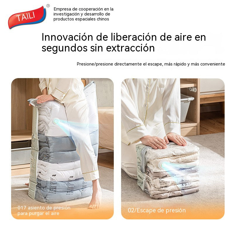 ✨（5 piezas）💨 Bolsa de almacenamiento al vacío grande y compresible: no requiere bomba, es a prueba de fugas e ideal para ahorrar espacio en maletas y en casa ✈️