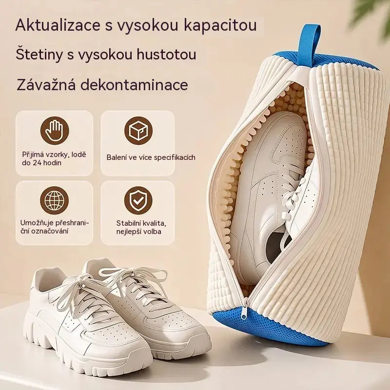 ⚡ Prodáno přes 50 000 kusů! 💦👞 Kartáč na boty s tlustými, měkkými štětinami (odolnými proti deformaci) a sáčkem na boty, používaný k čištění obuvi.