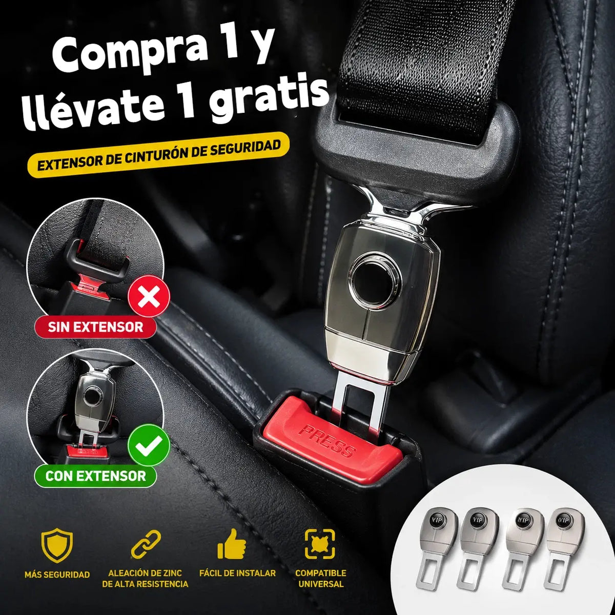🔥【Compra 1 y llévate 1 gratis】🔥【2 piezas】🚗👍 Extensor metálico para el cinturón de seguridad del coche: diseño extendido para un viaje más cómodo.