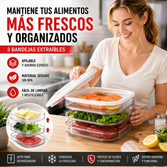 📢📢 ¡40% DE DESCUENTO! ⏰ Recipientes reutilizables de 4 capas para almacenar alimentos con tapa, transparentes, para el cajón de verduras del refrigerador.