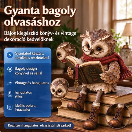 💥 50% kedvezmény korlátozott ideig! 🦉 Imádnivaló olvasó bagoly figura