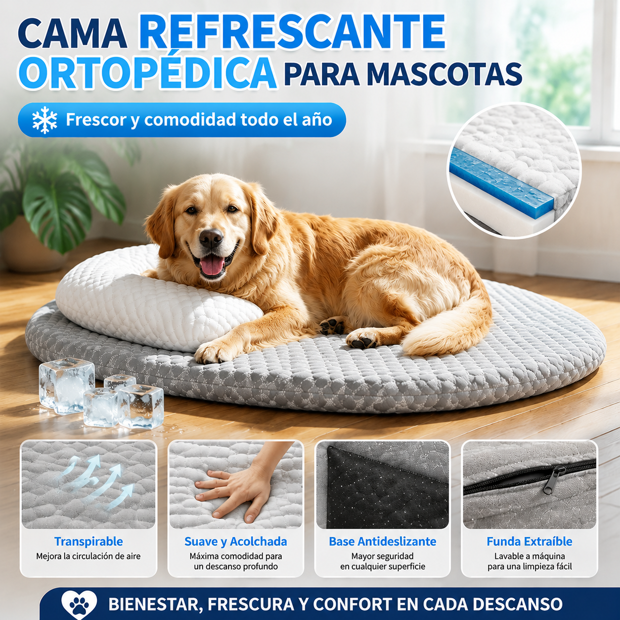 🐱🐕🛏️ Cama refrescante para mascotas con malla transpirable
