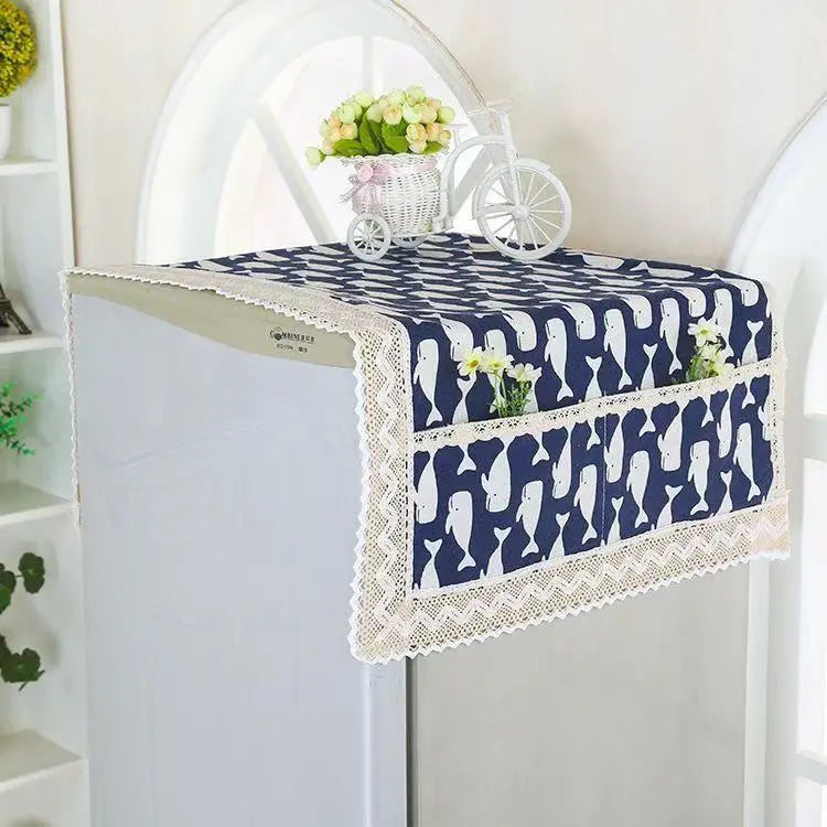 💖 ¡Oferta especial de último día! 💖【55 × 120 cm】 ✨ Funda para refrigerador de algodón y lino (resistente al polvo y a la grasa) con bolsillos de almacenamiento