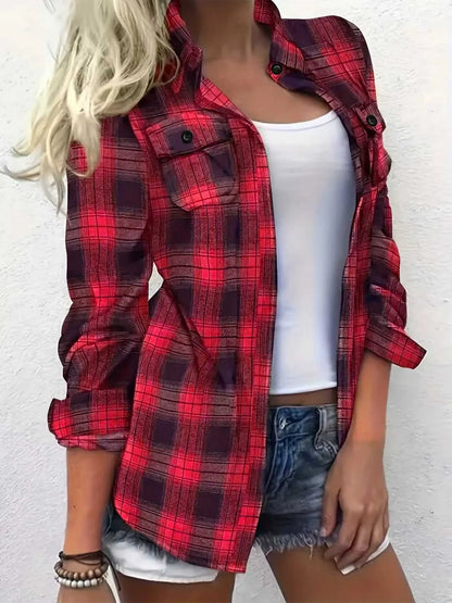 🔥【XL-5XL】🎁🍂 Új őszi/téli hétköznapi, hosszú ujjú, kockás, galléros dzseki
