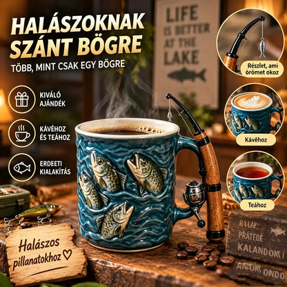 🎣☕Új horgászbögre Egy kreatív, gyantából készült bögre, kifejezetten a horgászat szerelmeseinek tervezve.