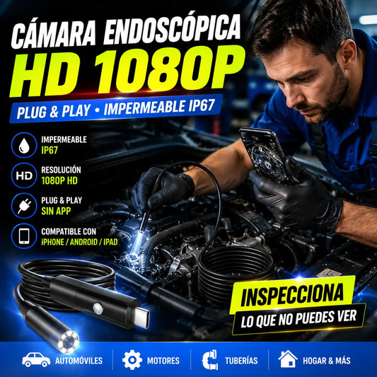 💎 ¡50% de descuento! 💎 Cámara endoscópica Plug-and-Play: HD 1080p, resistente al agua (IP67) y compatible directamente con iPhone, Android e iPad.