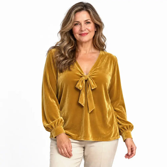 🎀【S-2XL】Új őszi/téli stílus - Bársony V-nyakú, francia megkötős, elegáns felső