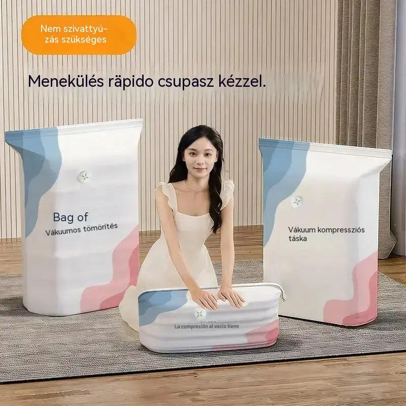 🧳 5 termék mindössze 9600 Ft 💨 Nagy, rugalmas vákuumos tárolótasakok: Nincs szükség pumpára, szivárgásmentes, ideális helytakarékosságra a bőröndben és otthon ✈️