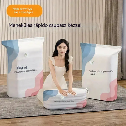 🧳 5 termék mindössze 9600 Ft 💨 Nagy, rugalmas vákuumos tárolótasakok: Nincs szükség pumpára, szivárgásmentes, ideális helytakarékosságra a bőröndben és otthon ✈️