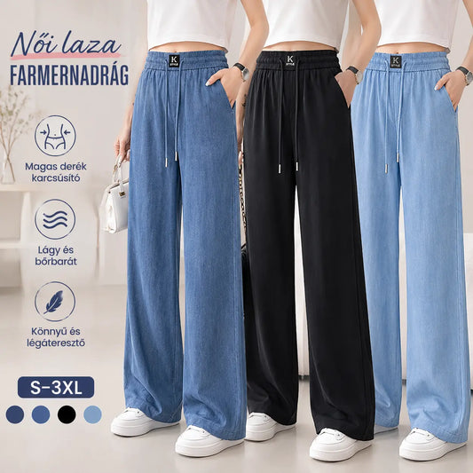 ❤️【S-3XL】Magas derekú, bő szárú jégselyem farmer