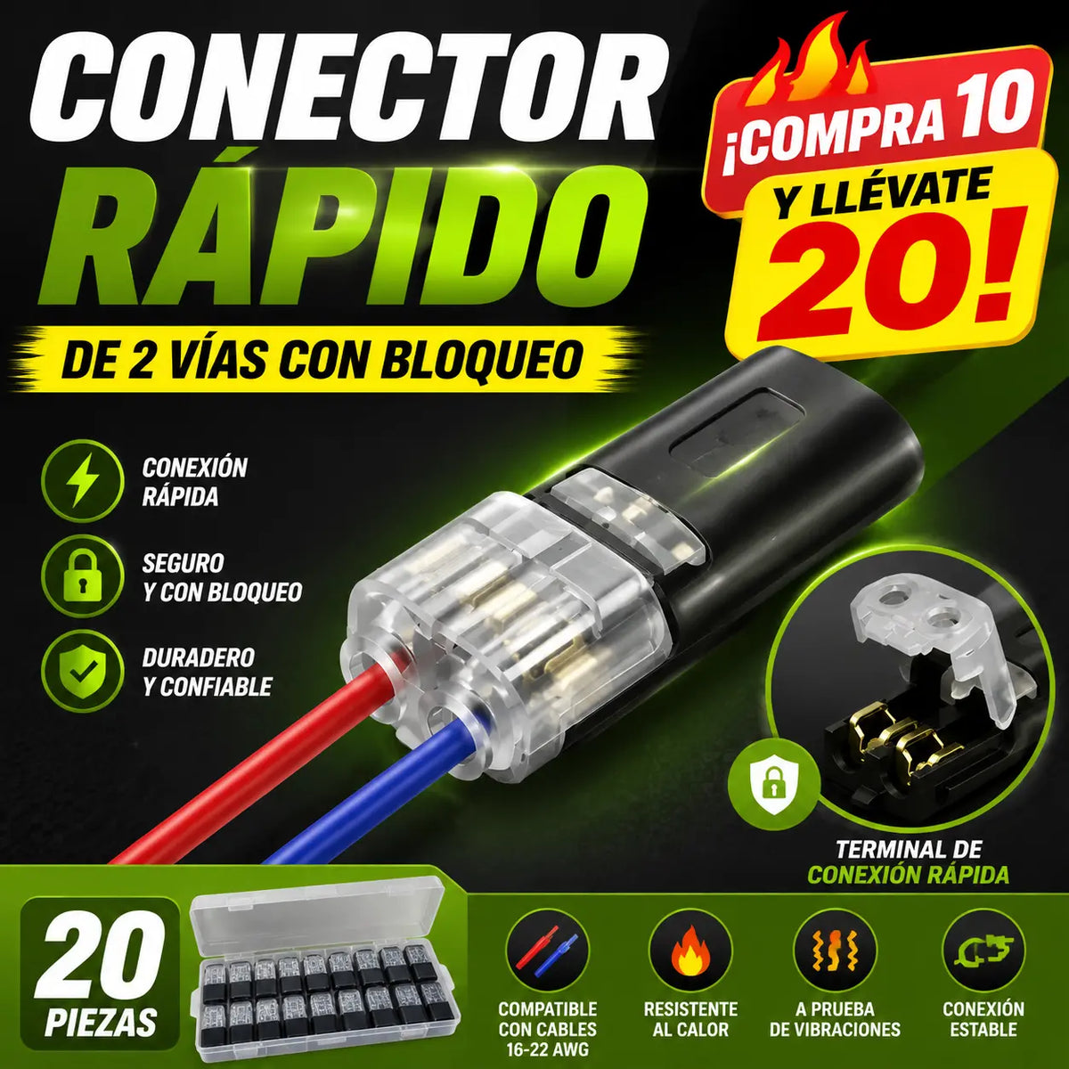 🔥【¡Compra 10 y llévate 10 gratis!】【20PCS】🏆Conector enchufable de doble cable con presilla de bloqueo