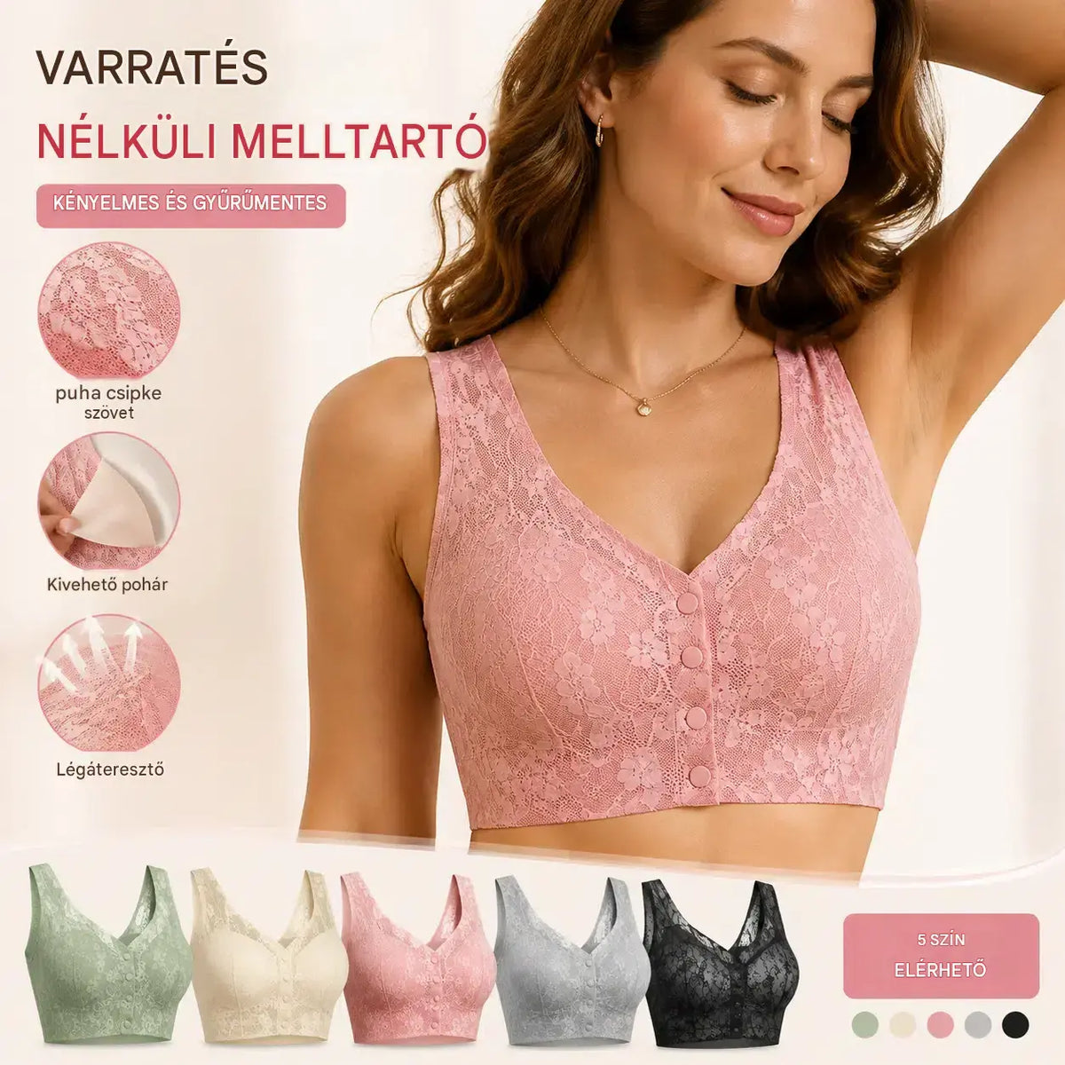 😍【Conjunto de 3 piezas】Hermoso sujetador de encaje para mujer con cierre frontal, sin aros ❤️【40-100 kg】