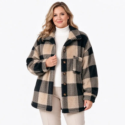🧥【S-5XL】Női kockás plüss kabát, vastag szőrös anyag, laza fazonú, őszi-téli meleg dzseki🥰