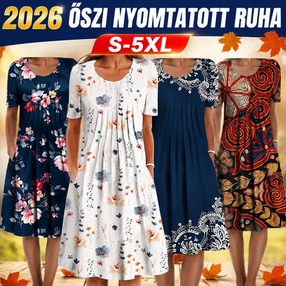 🔥🎁【S-5XL】👗2026 őszi új, középhosszú, virágmintás ruha