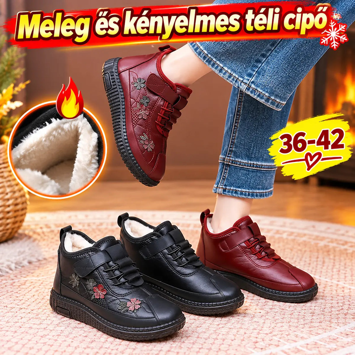 😍 【36–42-es méret】 ✨ Meleg, plüssbéléses téli csizma puha, csúszásmentes talppal a maximális kényelemért