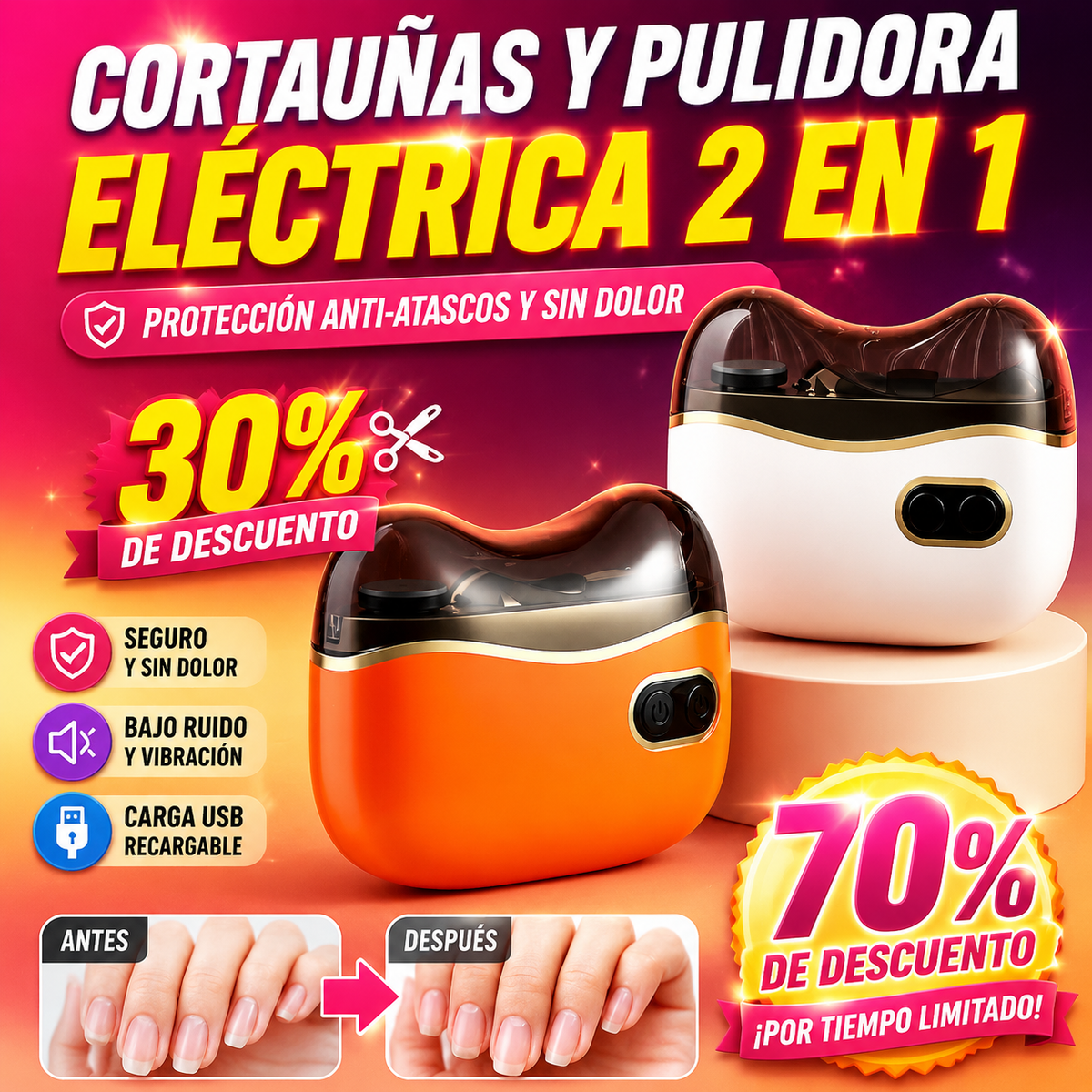 30% OFF✂️💅🔥🔥 Lima de uñas eléctrica multifuncional, cortauñas eléctrico con protección antipellizcos