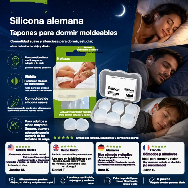 🌟【Compra 1 y llévate 2 gratis】【3 piezas  25 euros】Tapones para los oídos moldeables de silicona para dormir【9 pares】