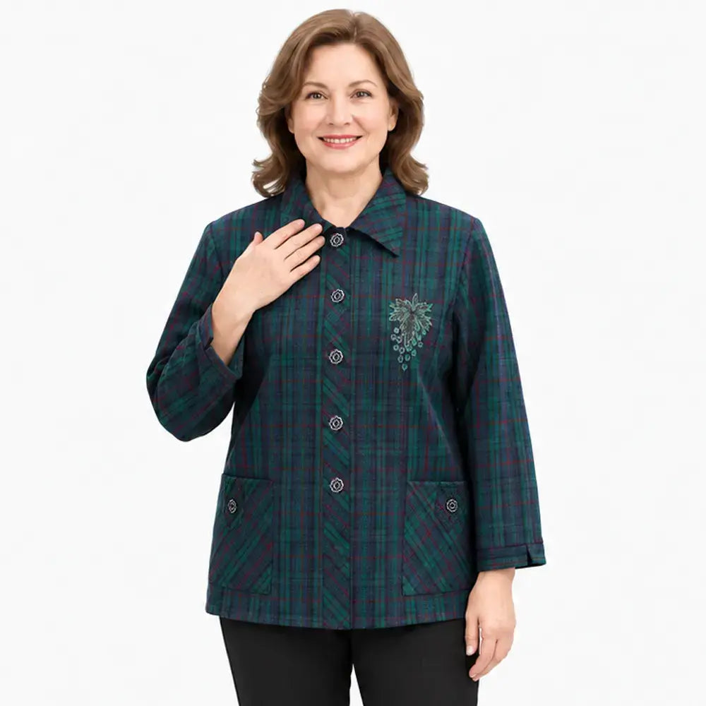 🧥【XL-8XL】Könnyű, galléros női kockás ing – tökéletes tavaszra és őszre; nagy méretek, érett hölgyek számára.