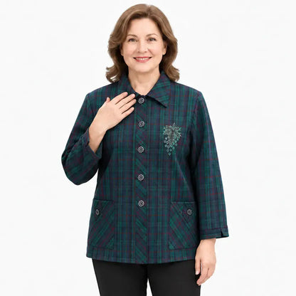 🧥【XL-8XL】Könnyű, galléros női kockás ing – tökéletes tavaszra és őszre; nagy méretek, érett hölgyek számára.