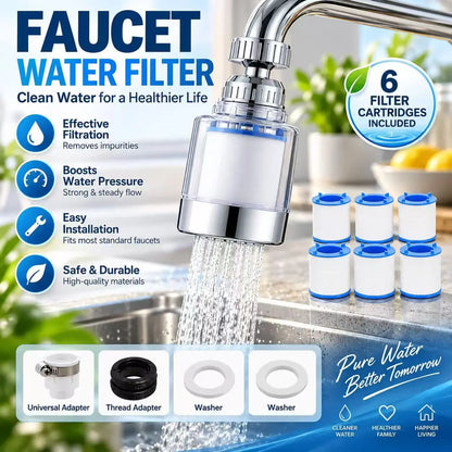 💧Mejora tu agua: Filtro para grifo sin herramientas, compatible con la mayoría de grifos